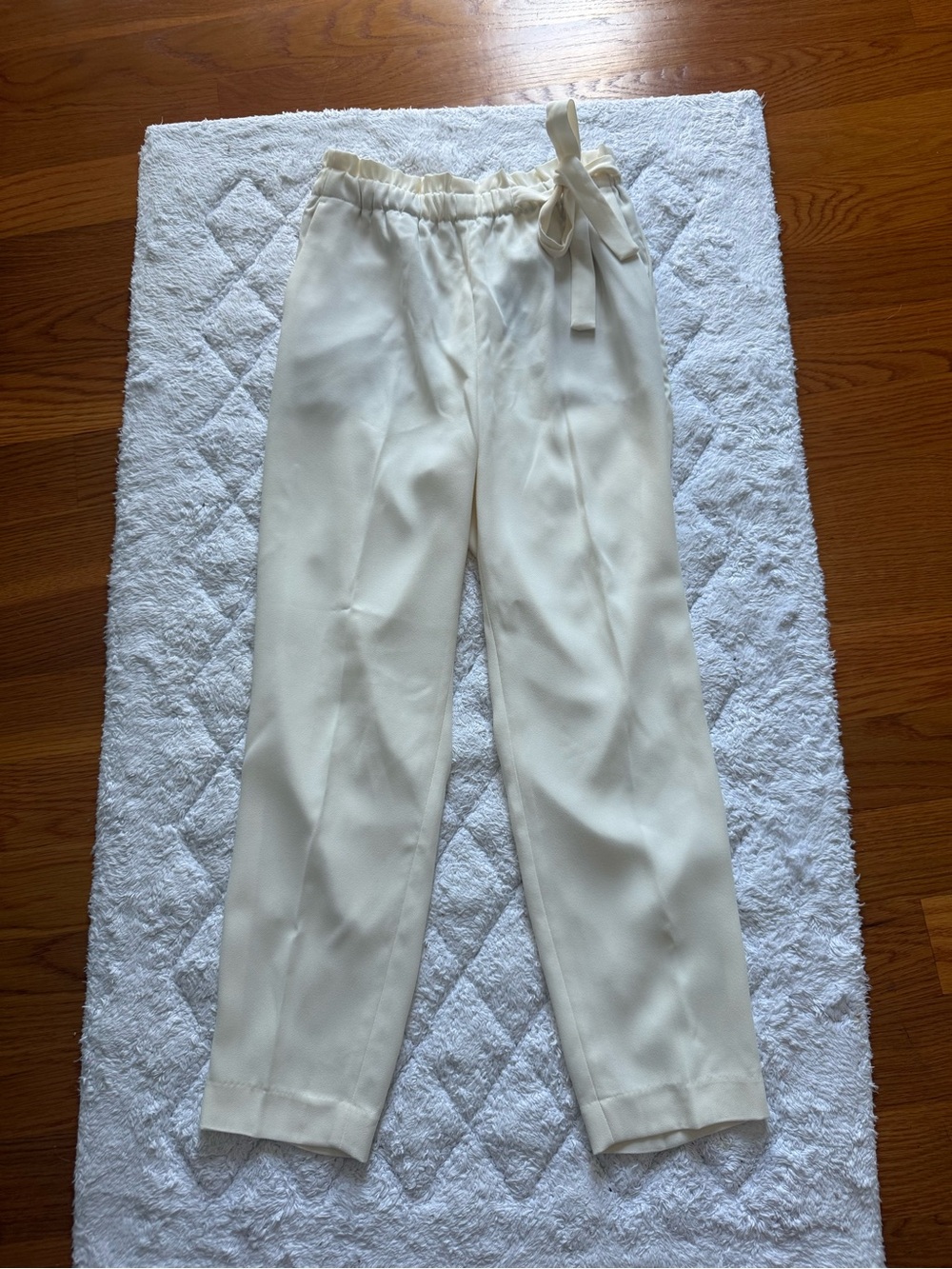 Express Cream Paperbag Waist Straight Leg Pants
